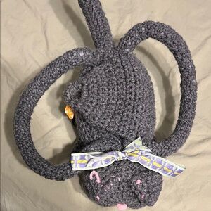Handmade Gray Crochet Plush cat purse with Bow